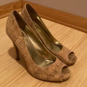 Elegant Cork Peep-Toe Heels